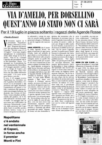 Trattativa Stato mafia via D'Amelio quest'anno lo Stato non ci sarà il Fatto Quotidiano 21 06 2012.jpg