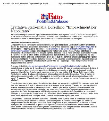Trattativa Stato mafia, Salvatore Borsellino- “Impeachment per Napolitano” – Il Fatto Quotidiano 24 06 2012.jpg